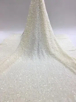 

High class evening dress material French net lace fabric with sequins for lady dress RFN162(5yards/lot)