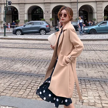 

Windbreaker Women's Mid-length Spring Autumn 2020 New Korean Style Temperament Waist Spring Trench Long Coat Women Moda Mujer