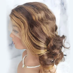 Highlight Wig Human Hair Wigs Short Bob Wig For Black Women T Part Brazilian Pre Plucked With Baby Hair Body Wave Lace Front Wig