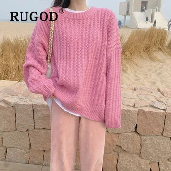 

RUGOD Chic knitted women sweater Korean ins twisted round neck winter warm pullovers female 2019 Fashion solid oversized sweater