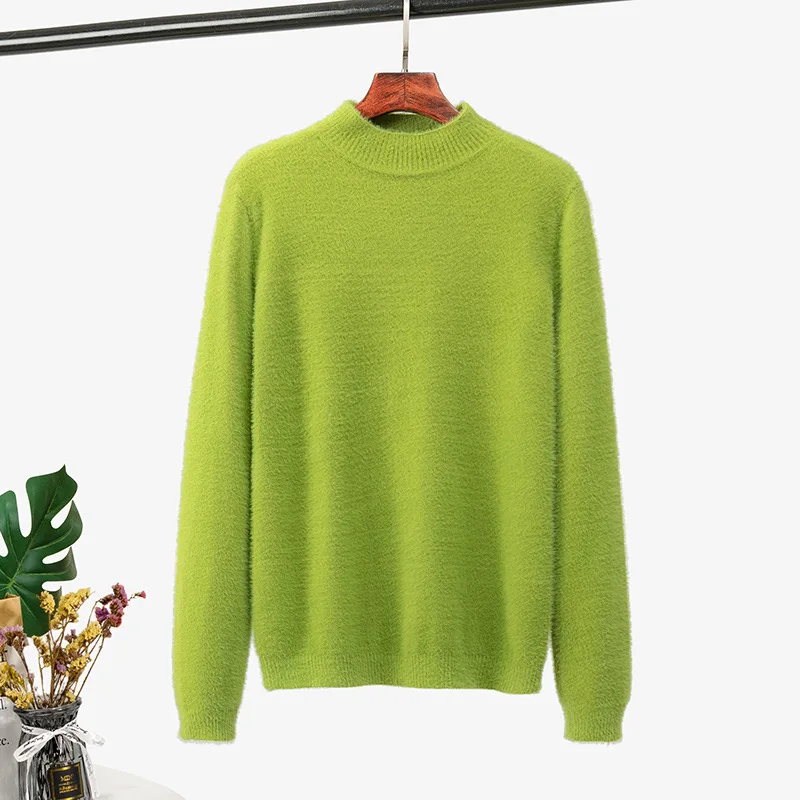 GIGOGOU, осенне-зимний свитер для женщин, пуловер, свитера с длинным рукавом, с круглым вырезом, из меха норки, мягкий женский джемпер, вязаный, Pull Femm - Цвет: Green SSYG1009