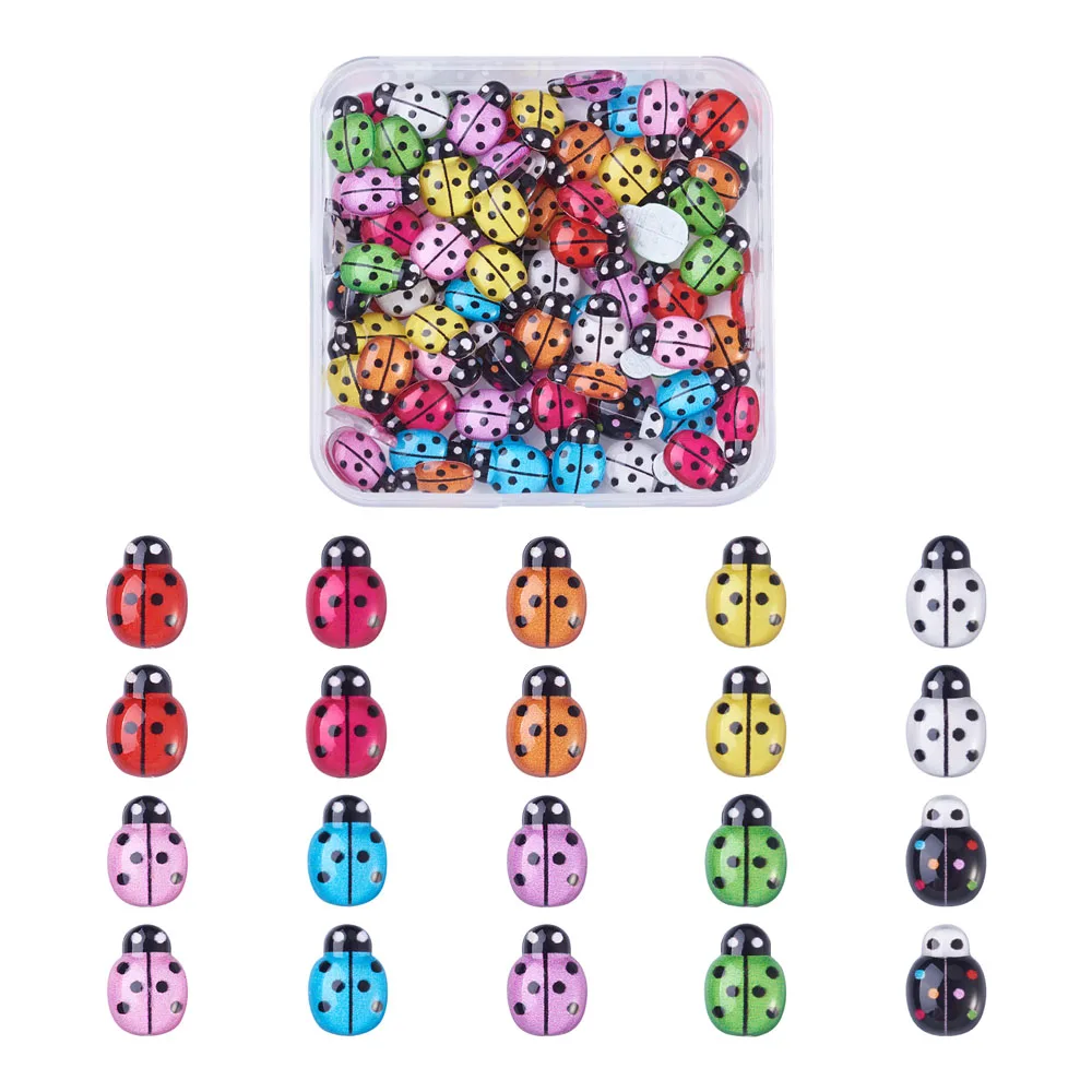 

100pcs/box Mixed Ladybug Beetle Flat Back Resin Cabochon Scrapbook DIY Embellishments Jewelry Making Accessories 12.5x8.5x3.5mm