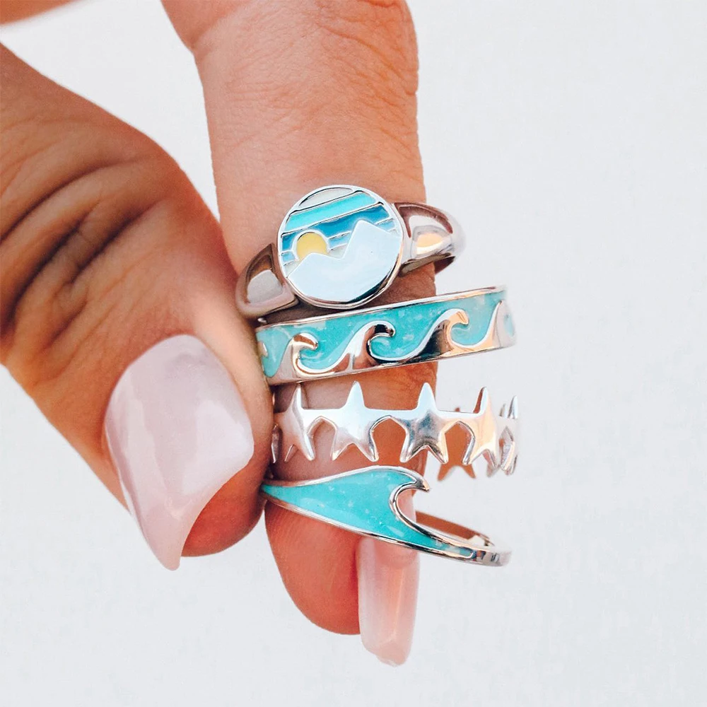 Ring Set For Women Simple Light Luxury Smiley Butterfly Jewelry Birthday Party Gifts