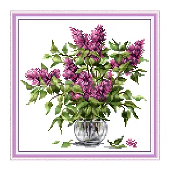 

Purple Flower Stamped Cross Stitch Kits Embroidery Kits 14CT 11CT Cross Stitch Kits Printed Fabric DIY Handmade Needlework Sets