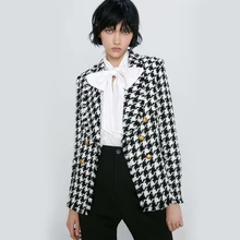 ^#Cheap 2019 ZA Women Houndstooth Suit Plaid Jacket Autumn Winter Clothes Slim Coat Double-breasted Lapel Fashion New Elegant Versatile ^#Cheap 2019 ZA Women Houndstooth Suit Plaid Jacket Autumn Winter Clothes Slim Coat Double-breasted Lapel Fashion New Elegant Versatile