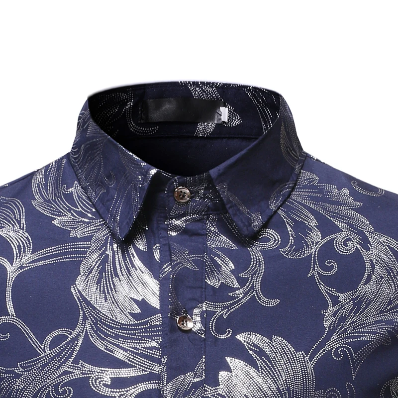 Модная бронзовая рубашка с цветочным принтом, мужская рубашка Chemise Homme, новинка, брендовая приталенная Мужская рубашка с длинным рукавом, деловые вечерние мужские рубашки
