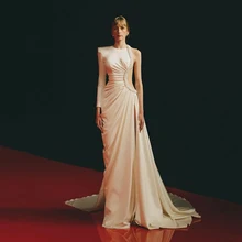 

Charming Luxury Wedding Dresses Long Sleeves Pearls Beading Split Women Elegant Long Evening Pageant Gowns Plus Size Custom Made