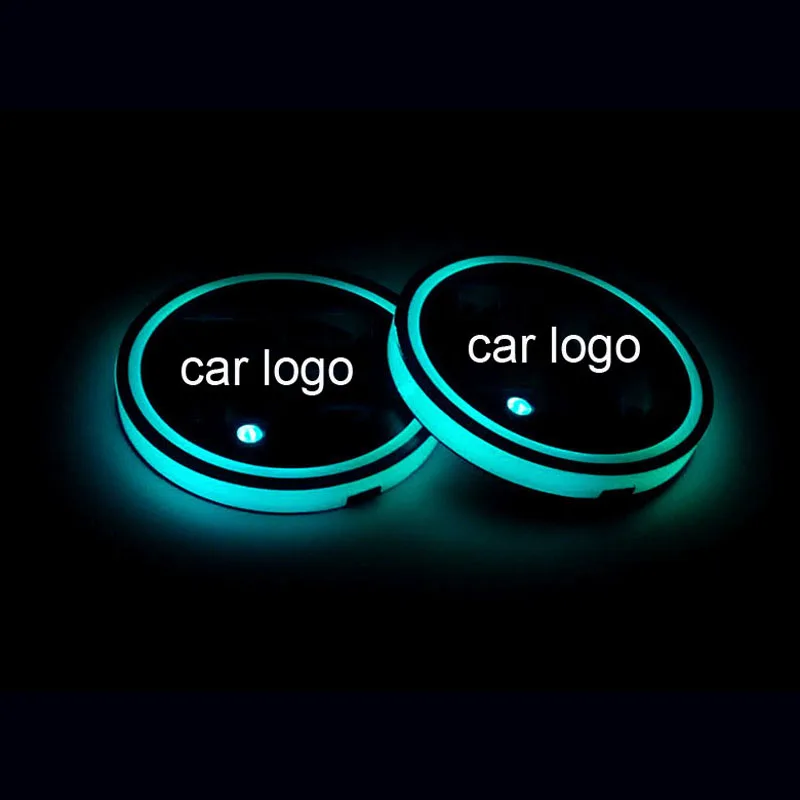 

Colorful USB Charge Car Cup Holder Bottom Mat Car Logo Water Drinking Cup Holder Car Interior Atmosphere Lights Lamps