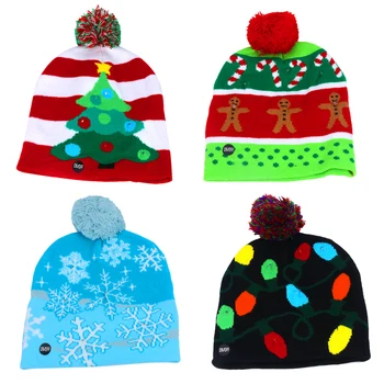 

LED Christmas Hat Sweater Knitted Beanie Christmas Light Up Knitted Hat Christmas Gift for Kids Xmas 2021 New Year Decorations