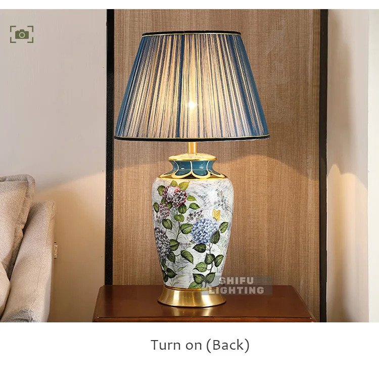 Медная настольная лампа, прикроватная лампа, Цзиндэчжэнь, керамическая лампа, роскошные настольные лампы для гостиной, декорированные спальни, светодиодные лампы