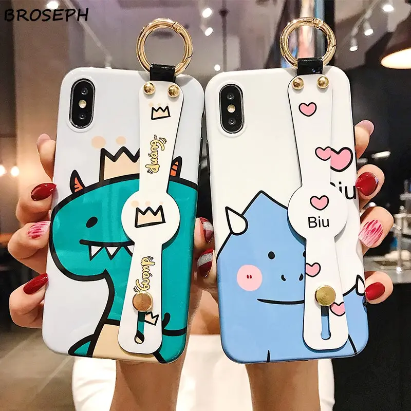 Cartoon Cute Dinosaur Case For iPhone 7 8 6 Plus Wrist Strap Phone 11 Pro Max X XS XR Soft TPU Back Cover |