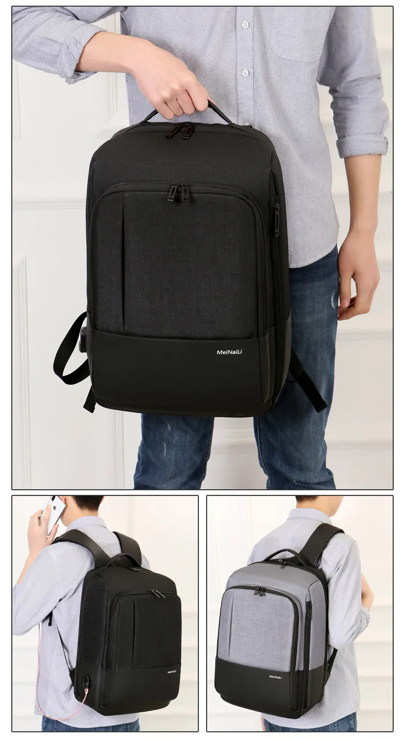 Повседневный мужской бизнес-рюкзак 14 15,6 дюймов, сумки с зарядкой через usb, большая емкость, Короткие дорожные Водонепроницаемые рюкзаки Mochila