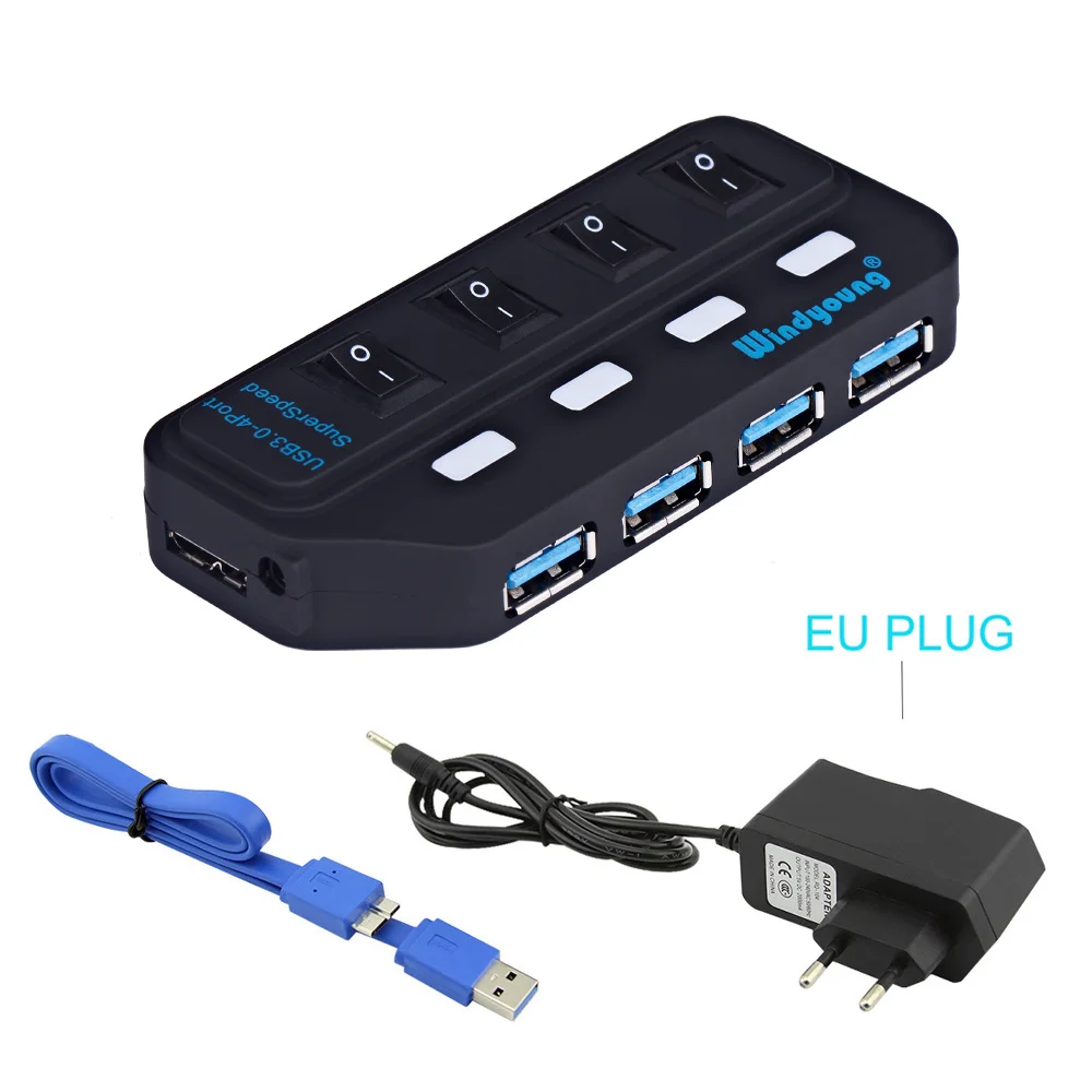 Usb-концентратор 3,0 Мульти USB 3,0 usb-хаб высокоскоростной 4/7 портов Hab USB 3,0 Hab с адаптером питания для ПК Компьютерные аксессуары - Цвет: 4 Port with EU Plug