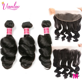 

Vanlov Peruvian Hair Weave 3 Bundles With Frontal Closure Loose Wave Hair With Frontal Remy Human Hair Bundles With Frontal