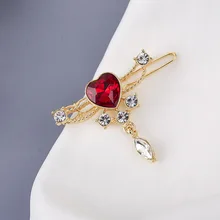 Новинка, модный милый романтический кулон в виде красного сердца, головной убор, стразы для девушек, блестящие вечерние заколки для волос для женщин, ювелирные изделия