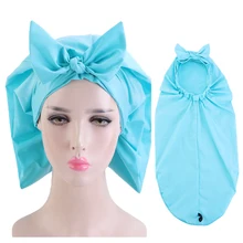 

New big bow Satin bonnet Long Hair Hat knotted waterproof shower cap Women Night Sleep Hat Head Cover long hair dreadlock braid