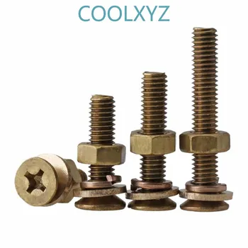 

M3M4M5M6 Brass Screw Nut Set Large Full Cross Sink Head Flat Head Screw with Flat Bounce Shimorteeth 10Pcs