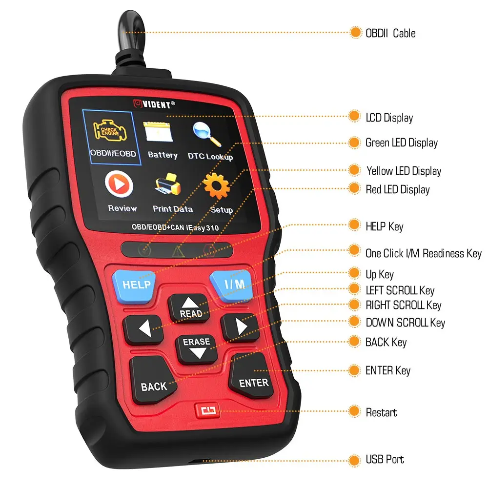 Vident easy310 ODB2 сканер OBDII считыватель кодов и автомобильный диагностический инструмент OBD2 автомобильный сканер
