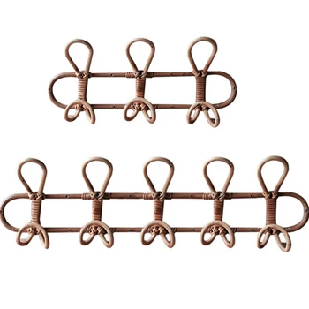 

2 Pcs Rattan Wall Hooks Kids Garments Organizer Rack Clothes Hat Hanging Hook Rattan Hanger Kids Room Decor Hanger