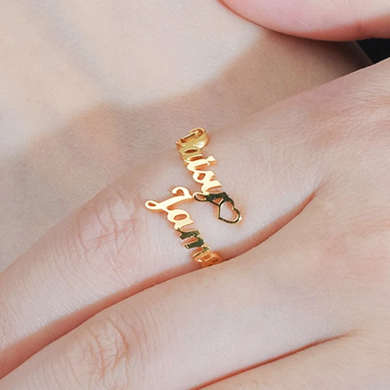 Letdiffery Personlizd Double Name Couple Rings Stainless Steel Adjustable Women Wedding Heart Rings Unique Engagement Gifts - Image 4