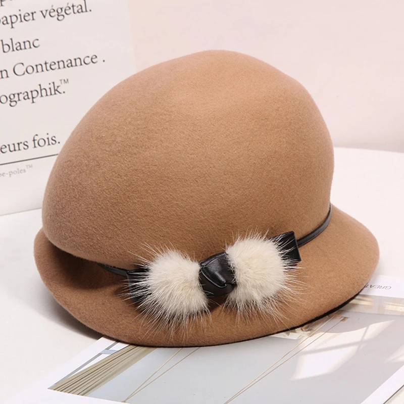 Mother Gift Lady Autumn And Winter Fashion Woolen Cloche Hats Woman Party Formal Top Grade Wool Felt Hat Cap LM079 - Цвет: Хаки