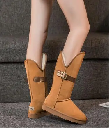 Cow leather inside increased winter snow cotton tube female thickening snow boots