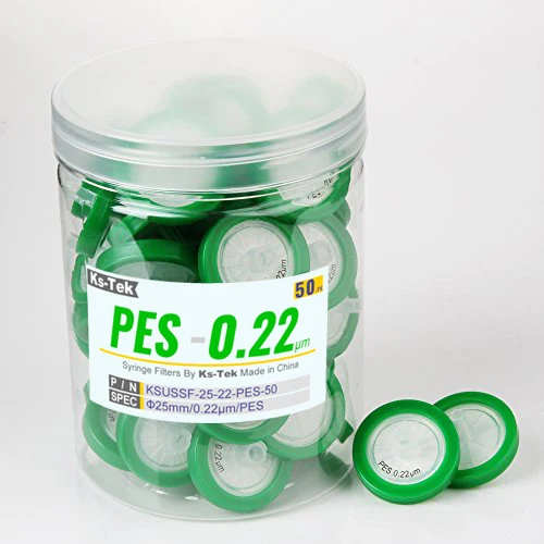 Syringe Filters,PES Membrane 0.22μm Pore Size,25mm Diameter,50 Pcs by Ks-Tek