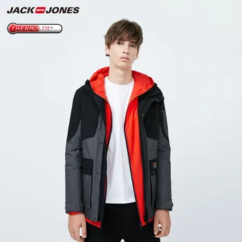 

JackJones Men's THEROMLITE Warm Fabric Winter Cargo Splicing Big Pocket Hooded Stand-up Collar Down Jacket|219412542