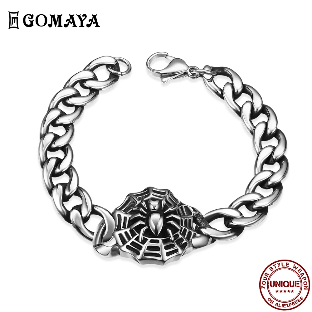 GOMAYA 316L браслет из нержавеющей стали стиле готика панк винтаж паук шарм мужская