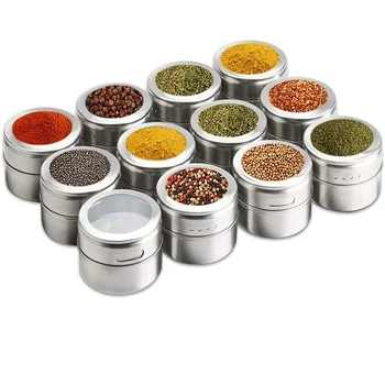 

Magnetic Spice Jars Set With Stickers Stainless Steel Spice Tins Spice Storage Container Pepper Seasoning Sprays Tools Spice Jar