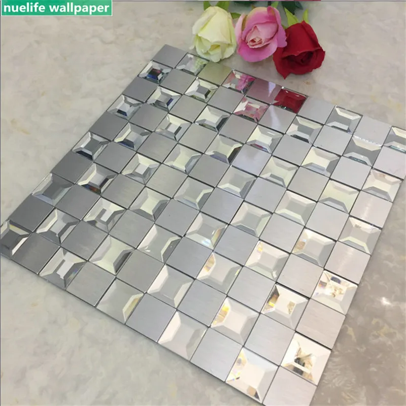 Aluminum composite mosaic beveled mirror five sides edging glass tile living room bedroom bathroom self-adhesive wall stickers