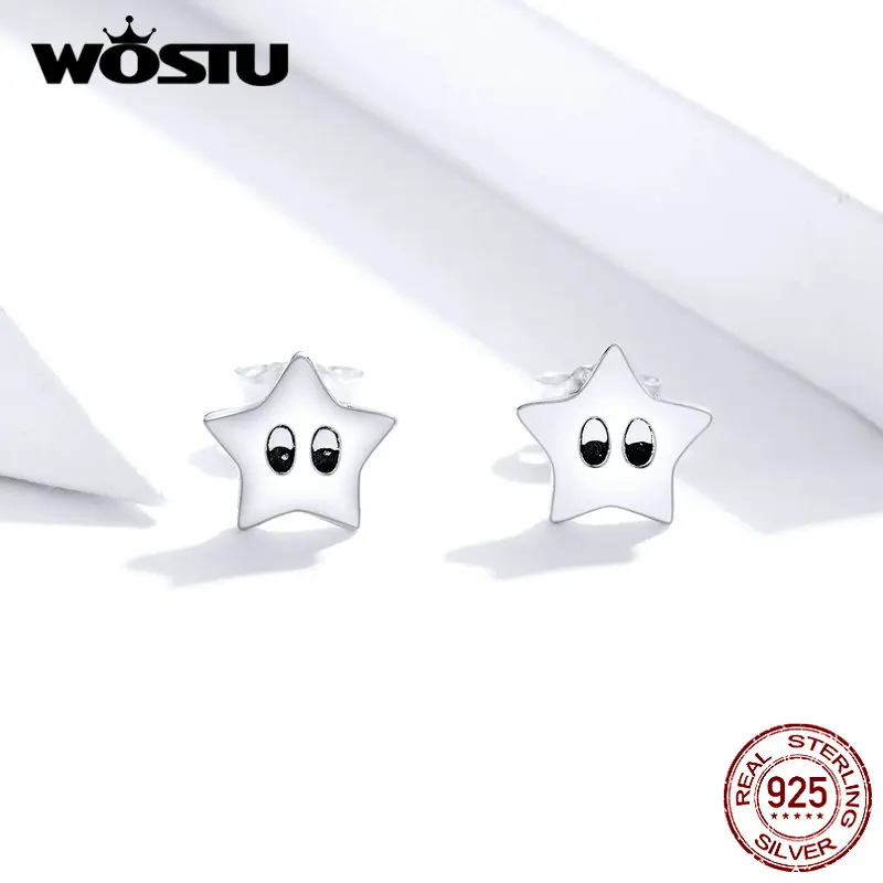 WOSTU Настоящее 925 пробы серебряные Звездные Серьги для женщин дизайн милые серьги с яркими глазами модные ювелирные изделия CQE796