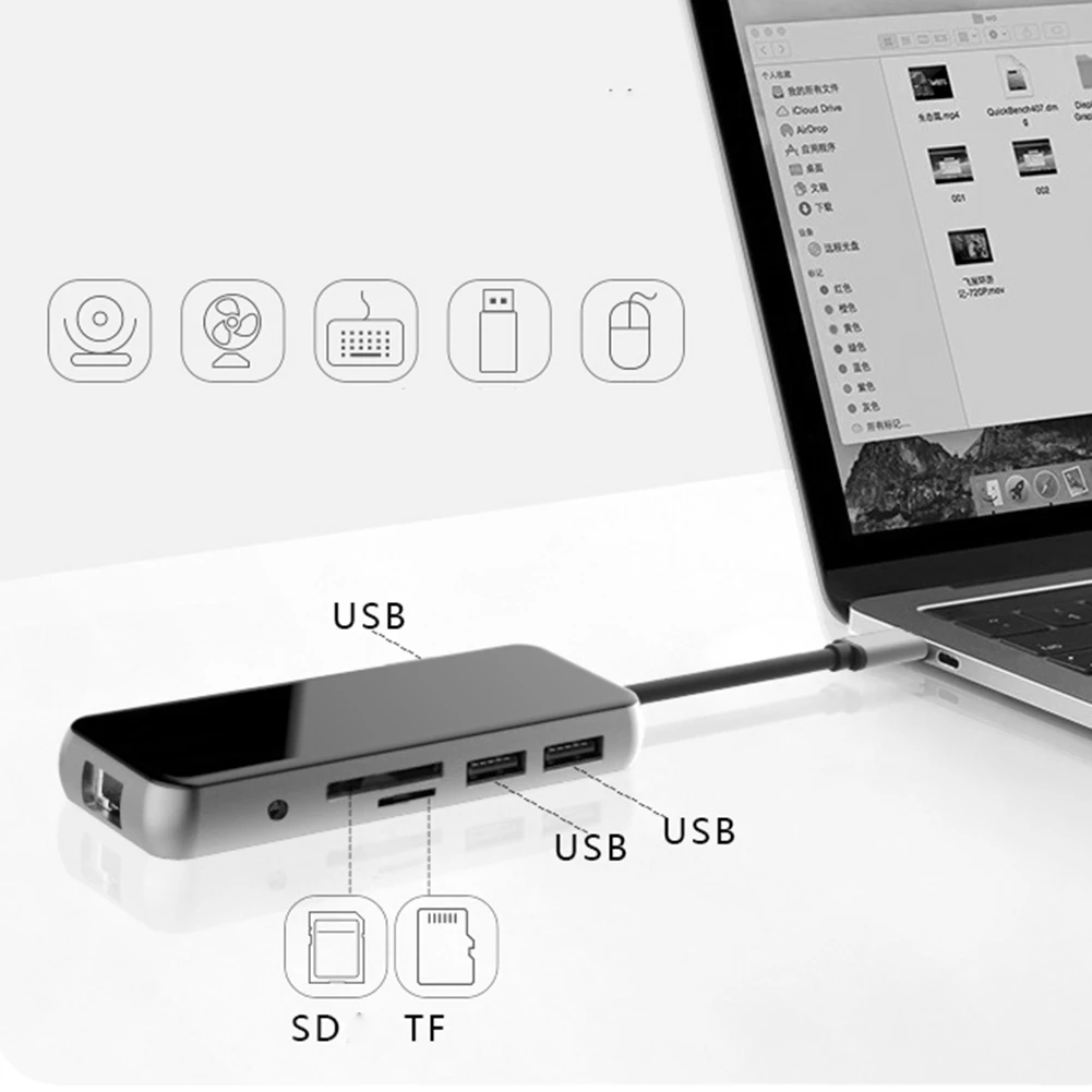 USB-C концентратор type C концентратор VGA USB 3,0 Thunderbolt 3 HDMI 3,5 мм аудио RJ45 адаптер для MacBook Pro samsung Galaxy S9 USB C концентратор