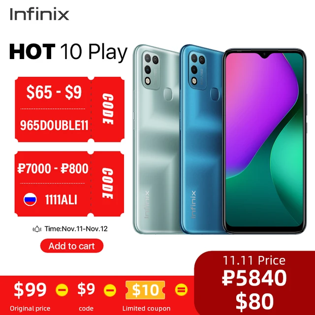 Infinix HOT 10 PLAY  2+32GB /4+64GB Global Version smart phone 6.82'' HD+ Display 6000mAh  Helio G25/G35 mobile Phone 1