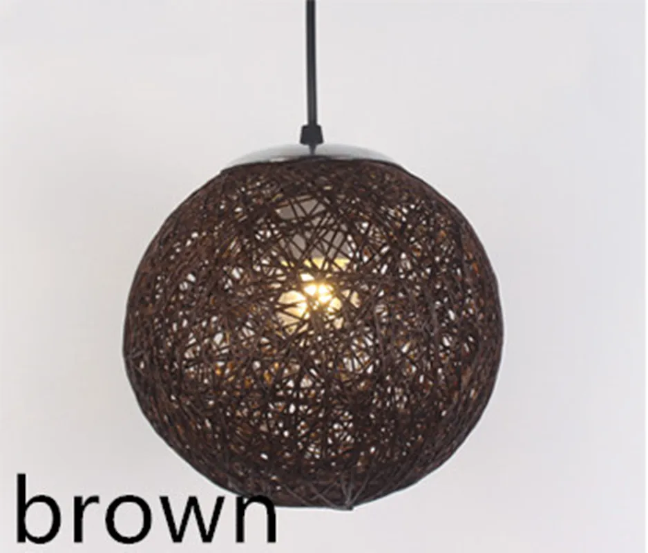 brown Винтажный Плетеный подвесной светильник с лампочкой, столовая, гостиная, промышленный Лофт, скандинавский классический мяч для помещений, подвесной светильник E27 - Цвет корпуса: brown