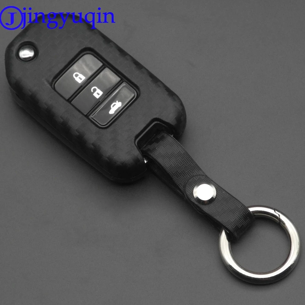 jingyuqin 2/3 Buttons Remote Carbon Silicone Foding Flid Car Key Case for Honda 2016 2017 CRV Pilot Accord Civic Fit Freed | Автомобили и
