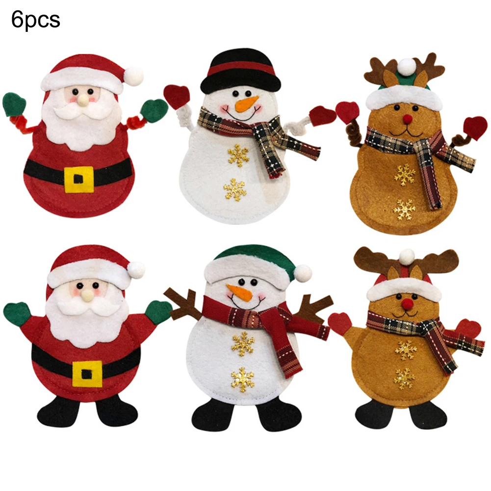 

6PCS Christmas Cutlery Suit Knifes Folks Bag Tableware Holder Pockets Table Dinner Decor Xmas New Year Party Decoration