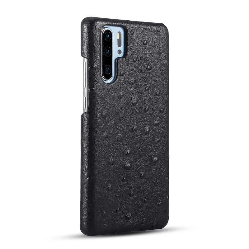 BestNull первый слой воловьей кожи страуса шаблон задняя крышка чехол для huawei P30 pro смартфон - Цвет: Черный