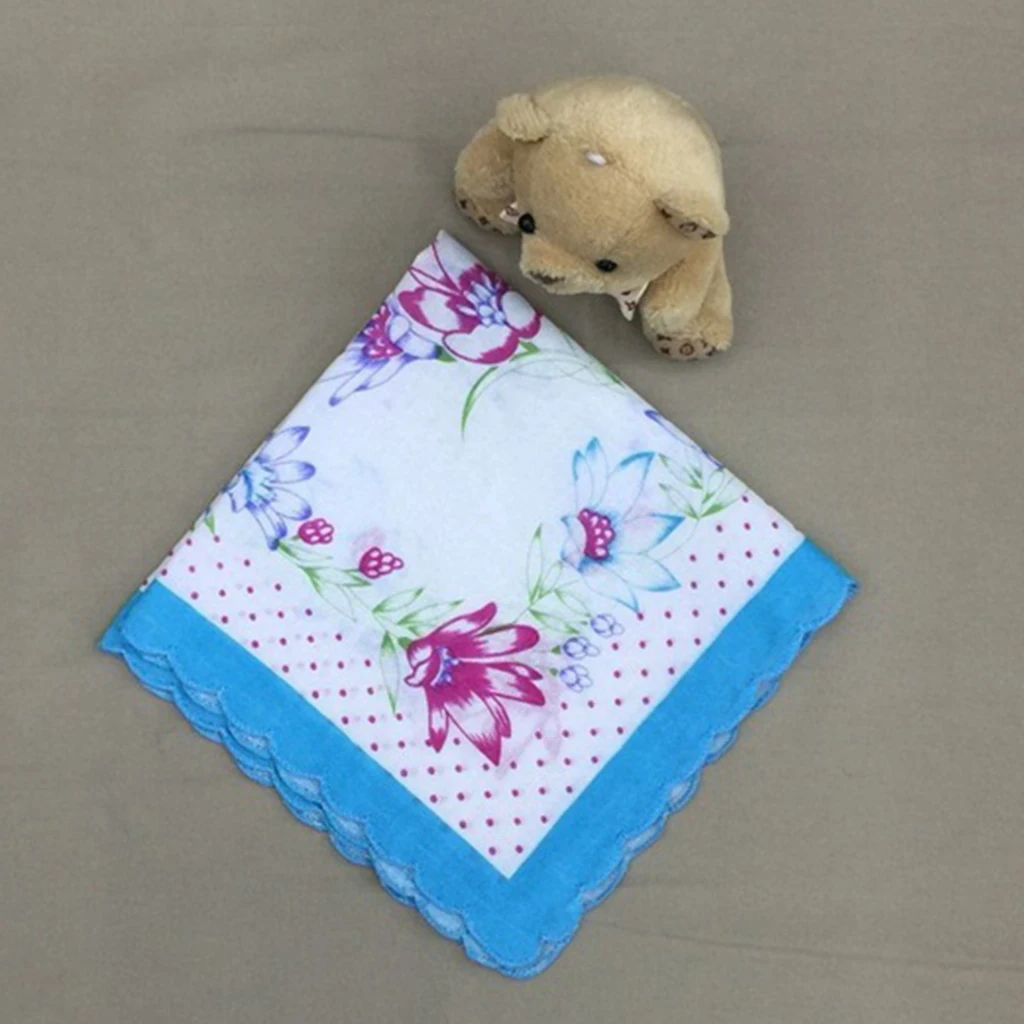 12X Womens Beauty Floral Printed Handkerchief Wendding Party Cotton Blend Hanky