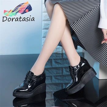 

DORATASIA Spring New Ladies Fashion Height Increasing Pumps Genuine Leather Platform Pumps Women lace-up Casual Shoes Woman