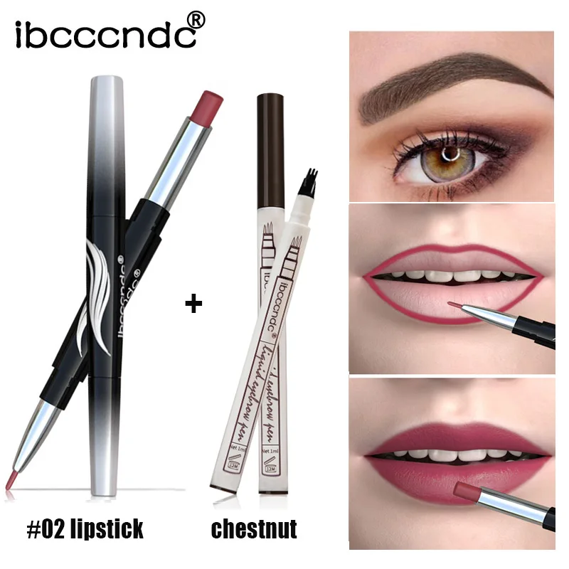 

Dropship Matte Dual Head Lipstick Lipliner Pen Waterproof Eyebrow Pencil Set Long Lasting Nude Makeup Cosmetic dfdf