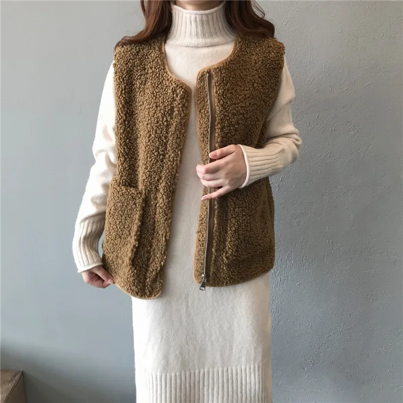 

MyZyQg Korean Fall Women Lamb Hair Loose Sleeveless Vests Coat Casual Warm Waistcoat Suit Jacket Vest Streetwear Clothes