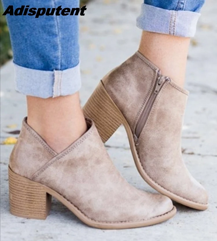 Women Shoes Retro Suede Mid Heel Ankle Boots 2020 Chic Summer Female Block Heels Casual Botas Mujer Booties Feminina | Обувь