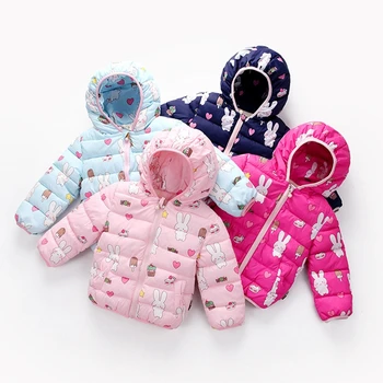 

Winter Baby Boys Girls Windproof Down Coat Jacket Cartoon Rabbit Print Hooded Thicken Outwear New Kids Boy Girl Warm Clothes