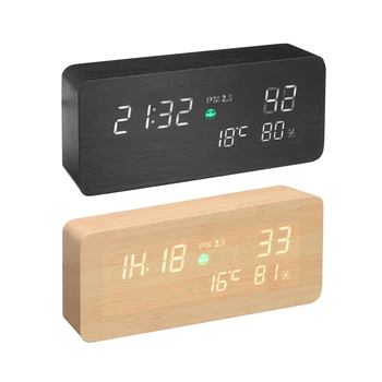 

Multi-Function Clock Led Digital Alarm Clock Air Quality Tester Pm2.5 Monitor Temperature And Humidity Detector Eu Plug