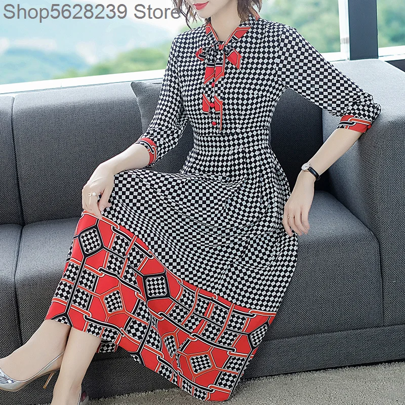 

Black And White Grid Dress 2020 Women's Wear Covering Legs Thick And Wide Skirt Long Skirt Early Autumn Women's Wear Temperament