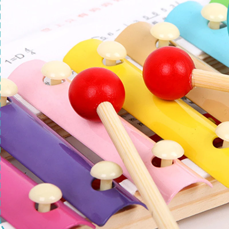 Children Music Instrument Toy Wooden Frame Style Xylophone 8 Scale Kids Musical Toy Macaron Multicolor Baby Educational Toy Gift