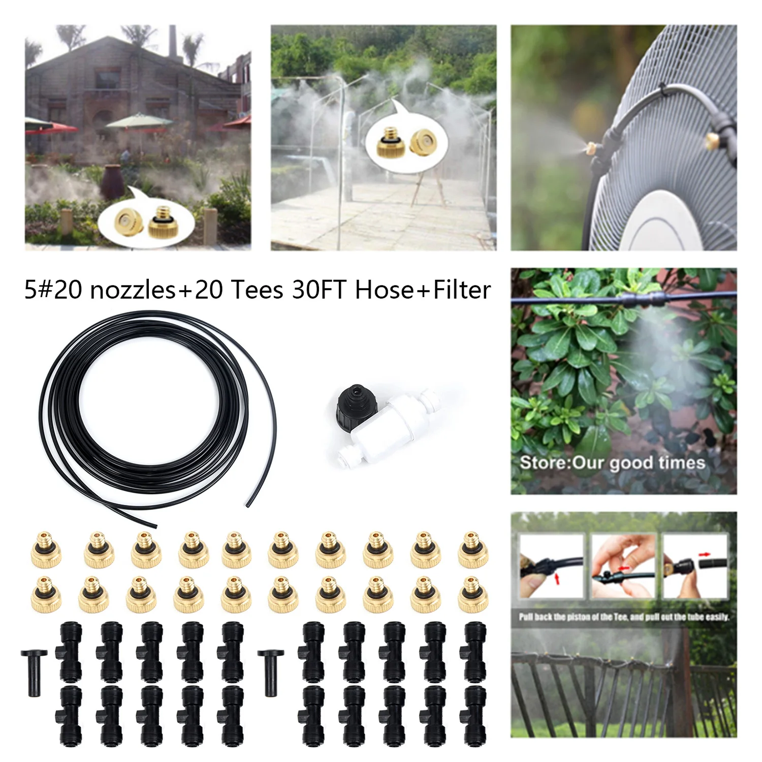 1/4 Slip-Lok Tees Water Hose 10/24-UNC Brass Misting Nozzles For Cooling System