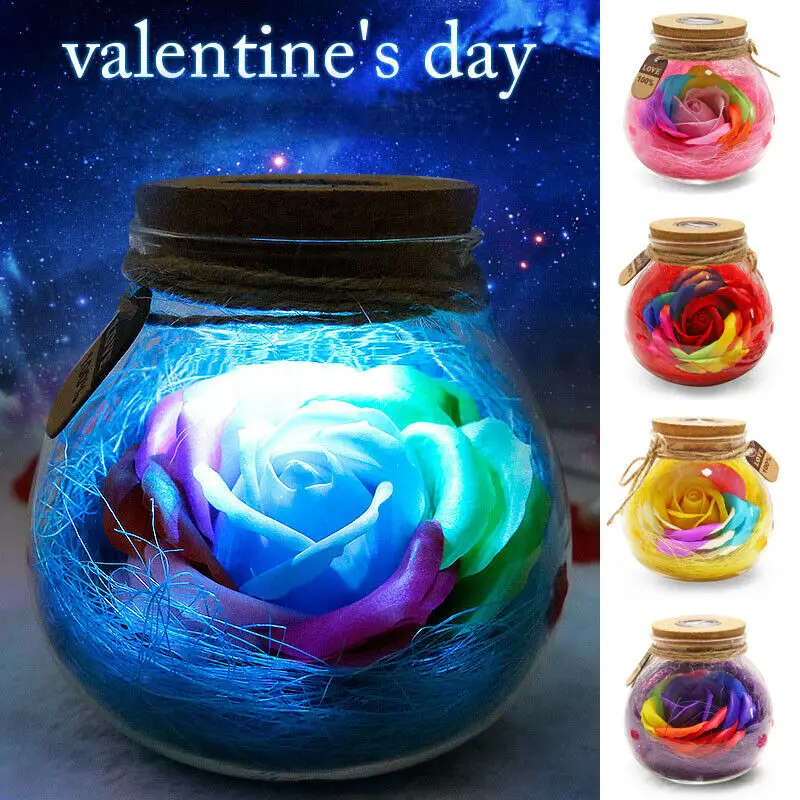 

2020 Newest Eternal Rose Preserved Glass Beauty Rose Led Light Romantic Gift Love Artificial