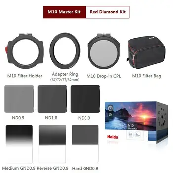 

Optical glass 100mm filter Kit, Red Diamond Master Kit w/ M10 Hoder adapter & CPL ND 0.9 1.8 3.0 Medium Hard Reverse Grad ND 0.9